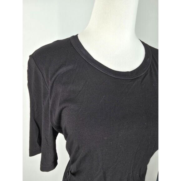 $495 A.L.C. Black Ruched Midi LARGE Curvy Knee Length Designer Shirt dress alc - Picture 5 of 10